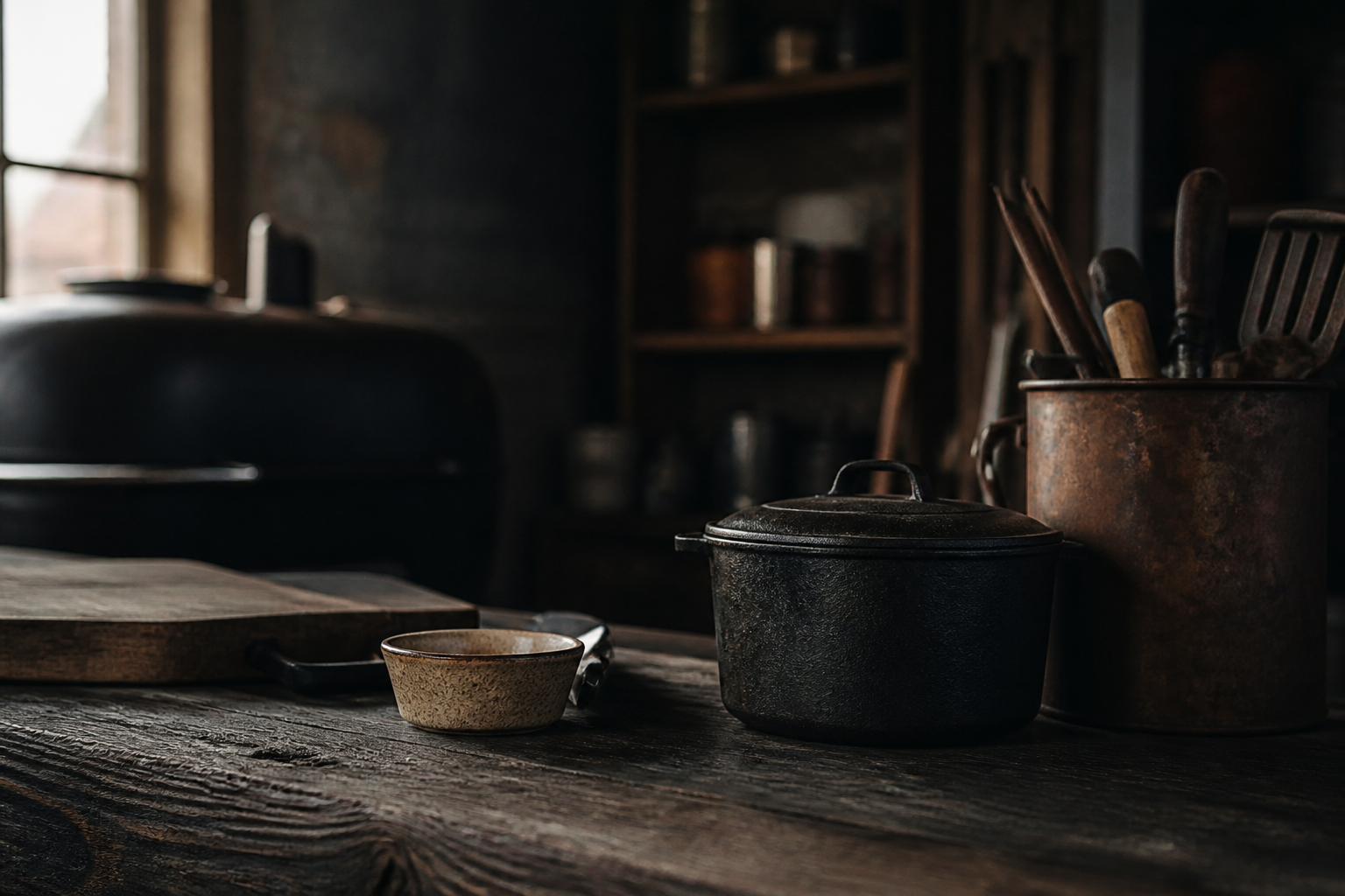 Atmospheric backyard cooking scene with smoke and outdoor supper mood